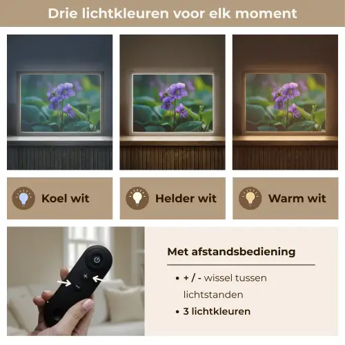 Viooltjes - Paars - Bloem - Bladeren Light Box met batterij (Wandlamp) middel -USP_lichtkleurNL