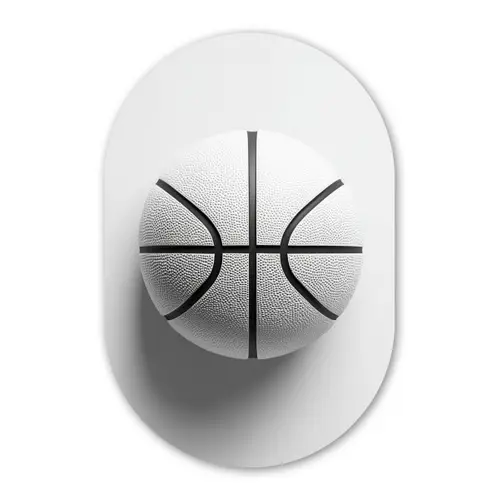 Basketbal - Wit - Schaduw - Lijnen Wandcirkel Ovaal Glas middel -3d