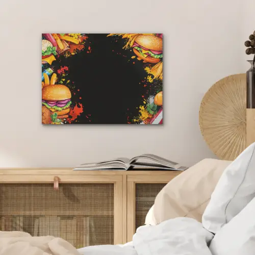 Fastfood - Graffiti - Hamburger - Eten - Modern PET vilt klein -sfeer3