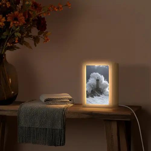 Golf - Vuurtoren - Schuimend water Light Box met kabel (Tafellamp) klein -sfeer4