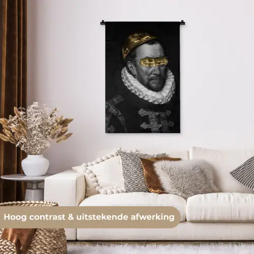 Willem van Oranje - Adriaen Thomasz - Zwart - Wit Wandkleed katoen klein -sfeer1