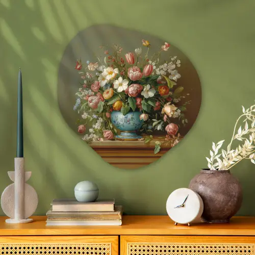 Vaas - Pastel - Kleuren - Bloemen Wandcirkel Organisch Plexiglas middel -sfeer2