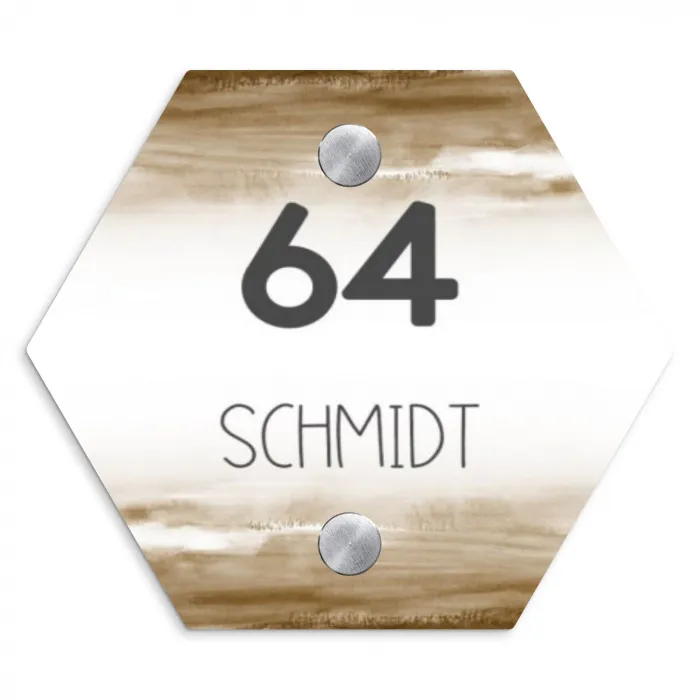 Aquarelachtergrond - Bruin - Modern Naambord Hexagon klein -3d