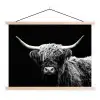 Schotse Hooglander - Koe - Zwart - Wit - Dieren textielposter latten blank klein -3d