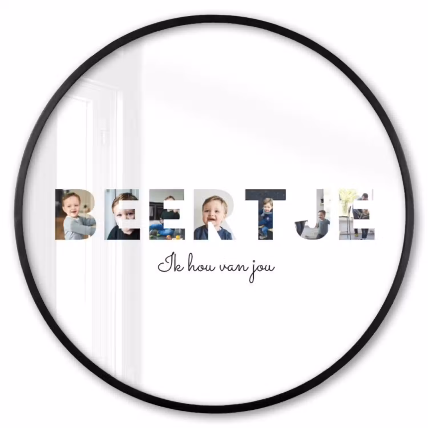Gepersonaliseerde ronde fotolijst - Beertje - Lettercollage