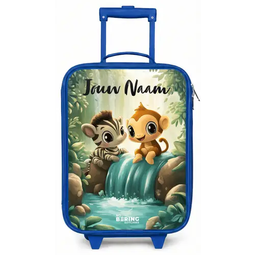 Zebra - Aapje - Waterval - Rotsen Kinderkoffer - Blauw klein -zz3dotto