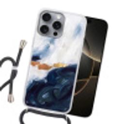 Abstract - Acryl - Blauw - Goud - Elegant Hoesje iPhone 16 Pro Max met koord klein -sfeer1
