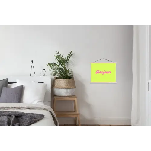 Groen - Roze bonjour - Retro textielposter latten blank klein -woonkamer