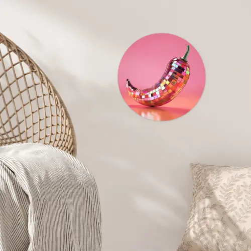 Peper - Disco - Rood - Glitter Wandcirkel behangsticker klein -sfeer4