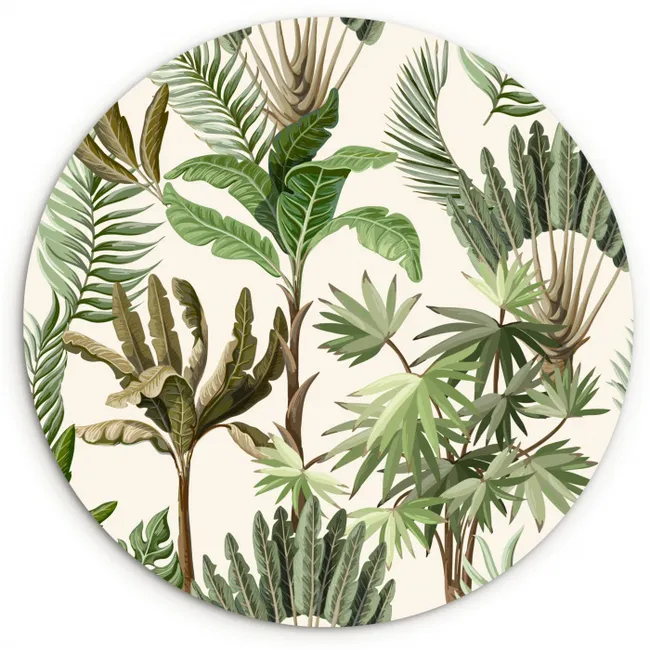 Jungle - Palmboom - Bananenplant - Kinderen - Natuur - Planten Wandcirkel kunststof plaat 5mm dik klein -3d