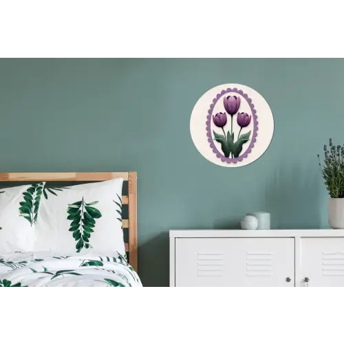 Tulpen - Paars - Lijst - Bladeren Wandcirkel aluminium klein -slaapkamer
