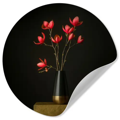 Rode - Bloemen - Vaas Wandcirkel behangsticker klein -3d