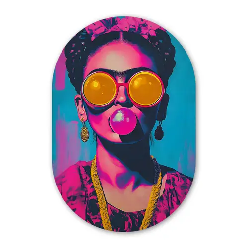 Vrouw - Kauwgom - Zonnebril - Oranje Wandcirkel Ovaal Glas middel -3d