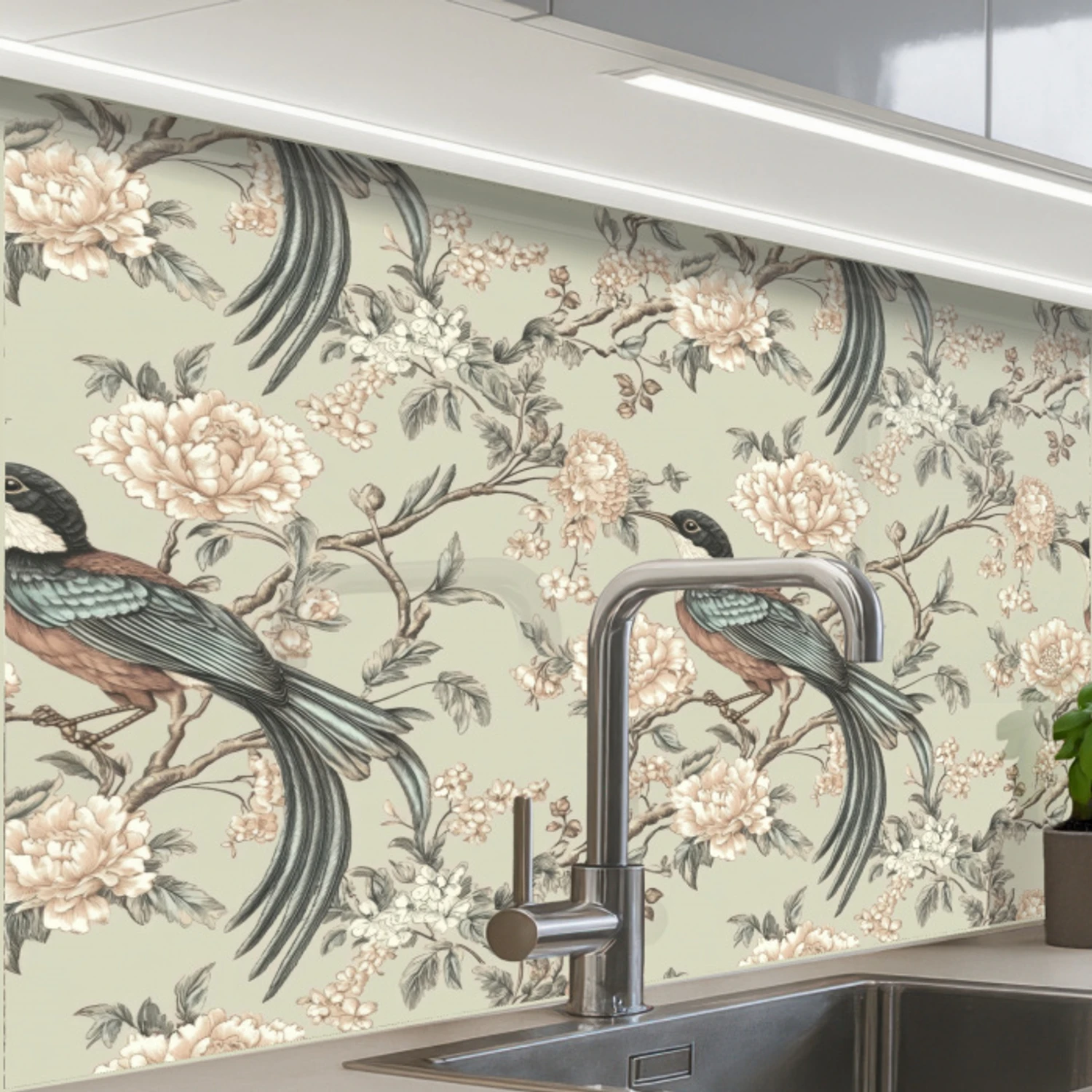 Bloem - Vogel - Kleurrijk keuken achterwand 2 middel 865 -zzzz3d_schuin