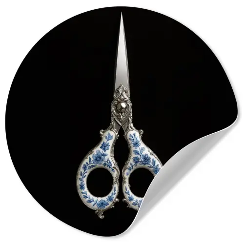 Schaar - Delfts blauw - Zwart Wandcirkel behangsticker klein -3d