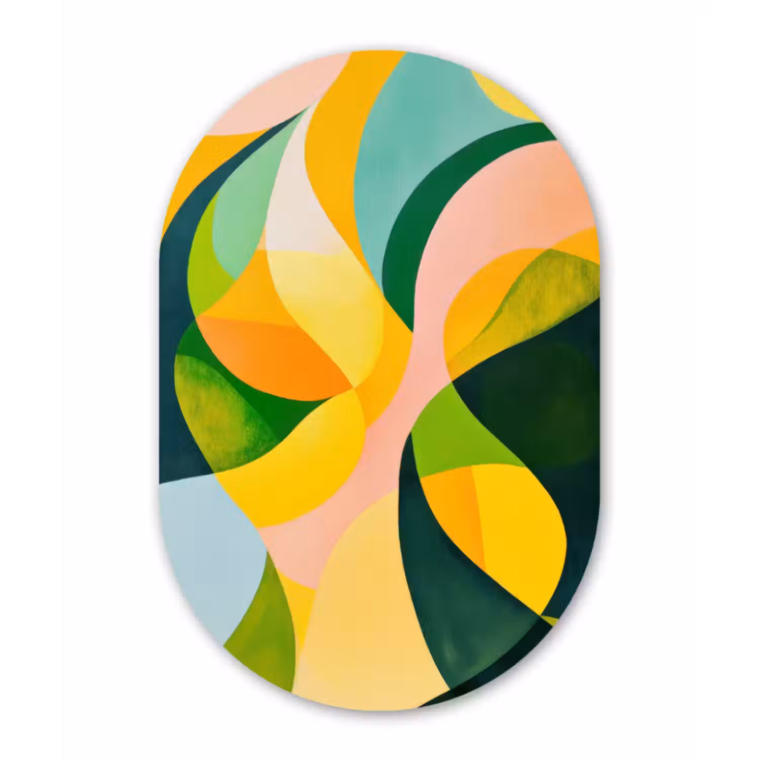 Muurovaal Glas – Abstract - Geel - Roze - Groen