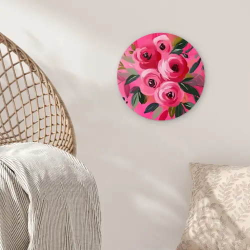 Bloemen - Verf - Roze Wandcirkel plexiglas klein -sfeer5