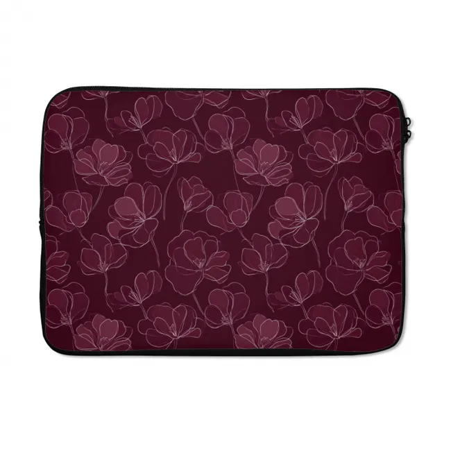 Laptophoes Bloemen - Patroon - Bordeauxrood