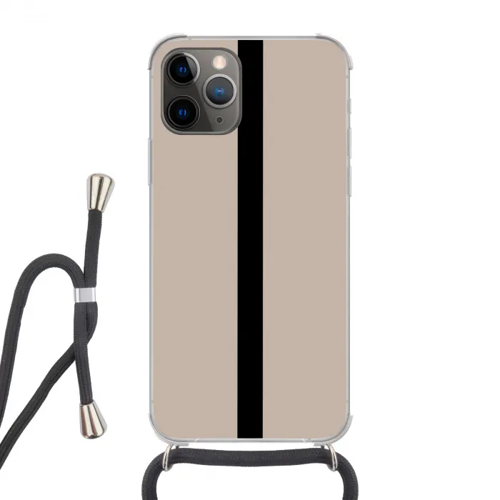 Beige - Zwart - Streep - Minimalistisch Hoesje iPhone 12 Pro met koord klein -3d