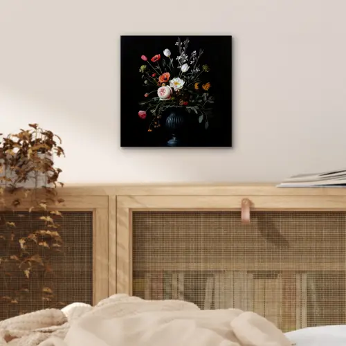 Bloemstuk - Vaas - Zwart aluminium wit klein -sfeer3