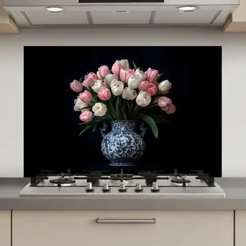 Bloemen - Roze - Tulpen - Vaas keuken achterwand spatscherm klein -3d_website