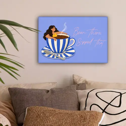 Mok - Koffie - Vrouw - Paars canvas 2cm klein -sfeer1