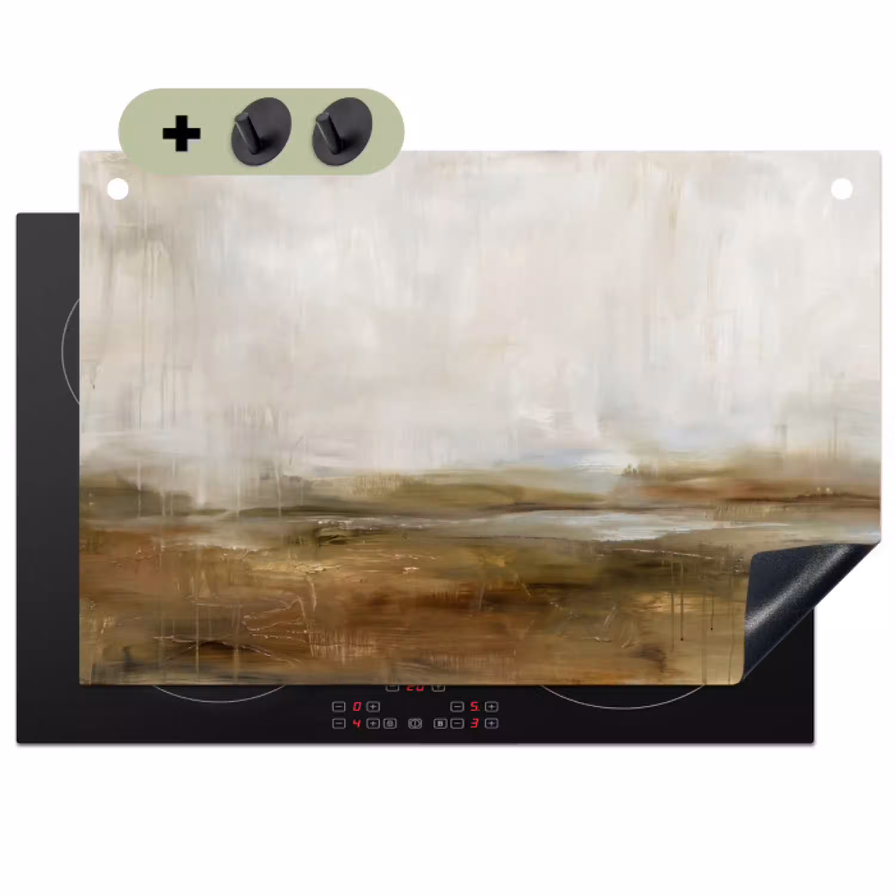 Abstract - Landschap - Natuur - Beige - Bruin Inductie beschemer met haakjes klein -3d