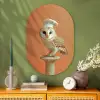 Kerkuil - Koksmuts - Oranje - Vogel Wandcirkel Ovaal Glas middel -sfeer2