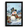 Sneeuwpop - Winterdorp - Kleurrijk fotolijst zwart zonder passe partout klein -3d