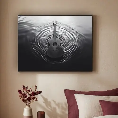 Gitaar - Hout - Water Textielframe zwart klein -sfeer1