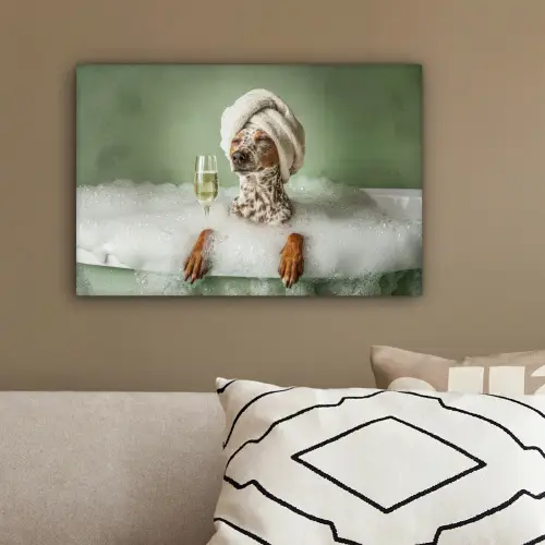 Hond - Bad - Champagne - Handdoek canvas 2cm klein -sfeer3