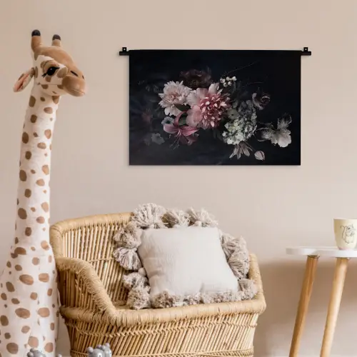 Bloemen - Vintage - Pastel - Zwart - Boeket Wandkleed katoen klein -wsfeer5_kind