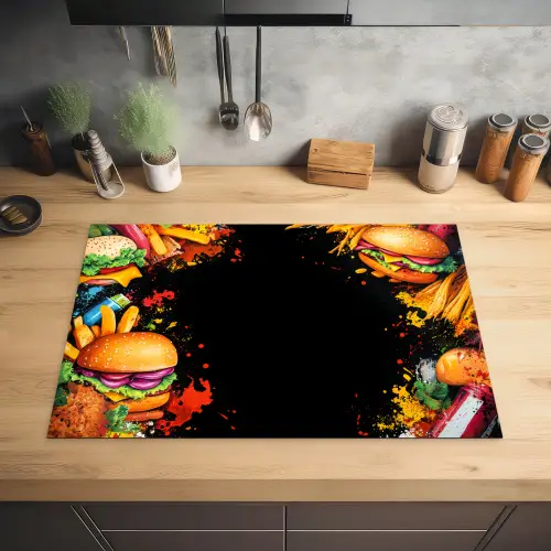 Fastfood - Graffiti - Hamburger - Eten - Modern Inductie beschermer vinyl 3mm klein -sfeer5