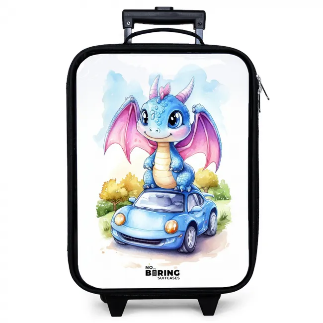 Baby draak op blauwe auto in bosrijk landschap Kinderkoffer - Zwart klein -zzz_website3d