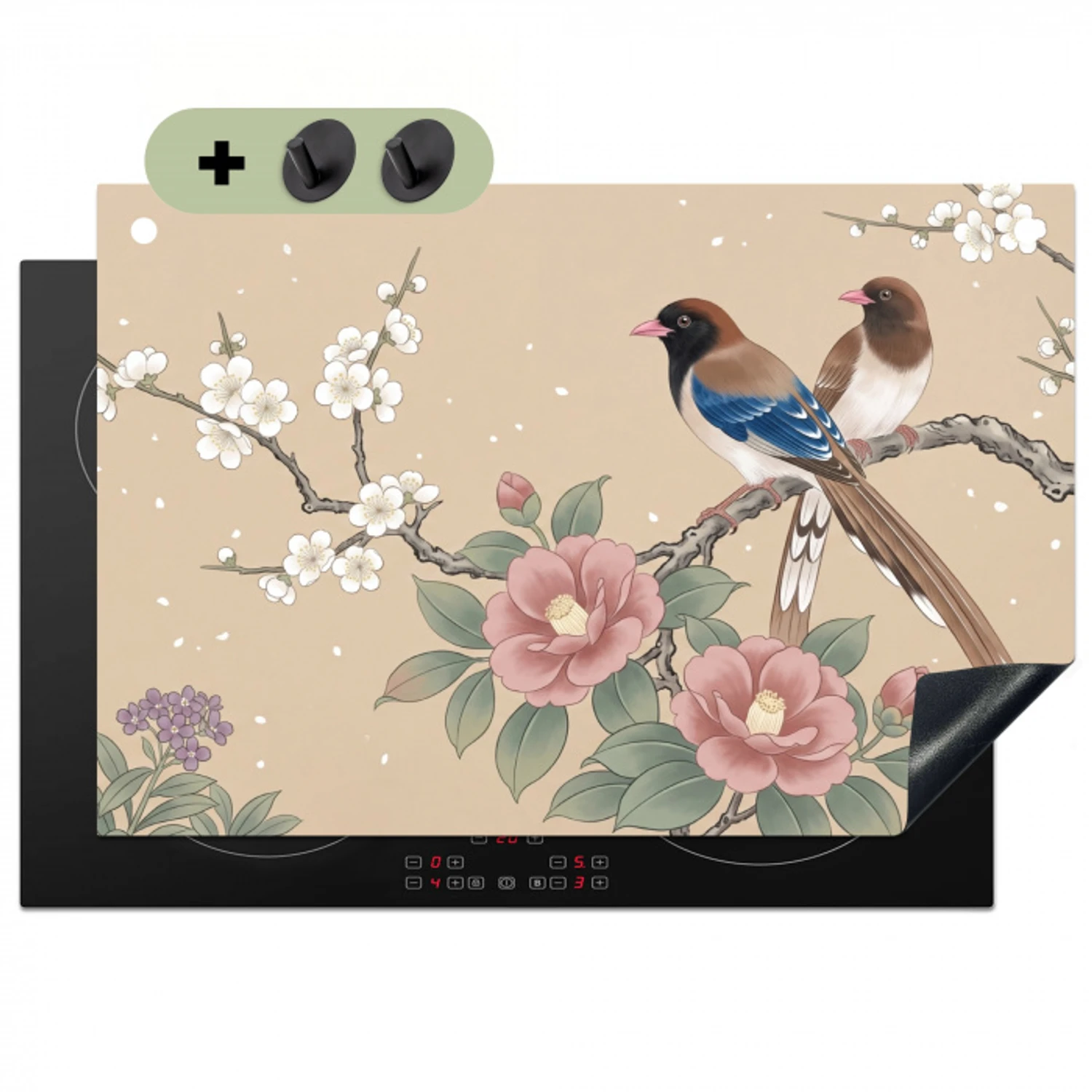 Bloemen - Vogels - Bloemen Inductie beschemer met haakjes klein -3d