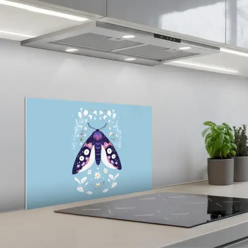Bladeren - Wit - Vlinder - Insect keuken achterwand spatscherm klein -3d_schuin