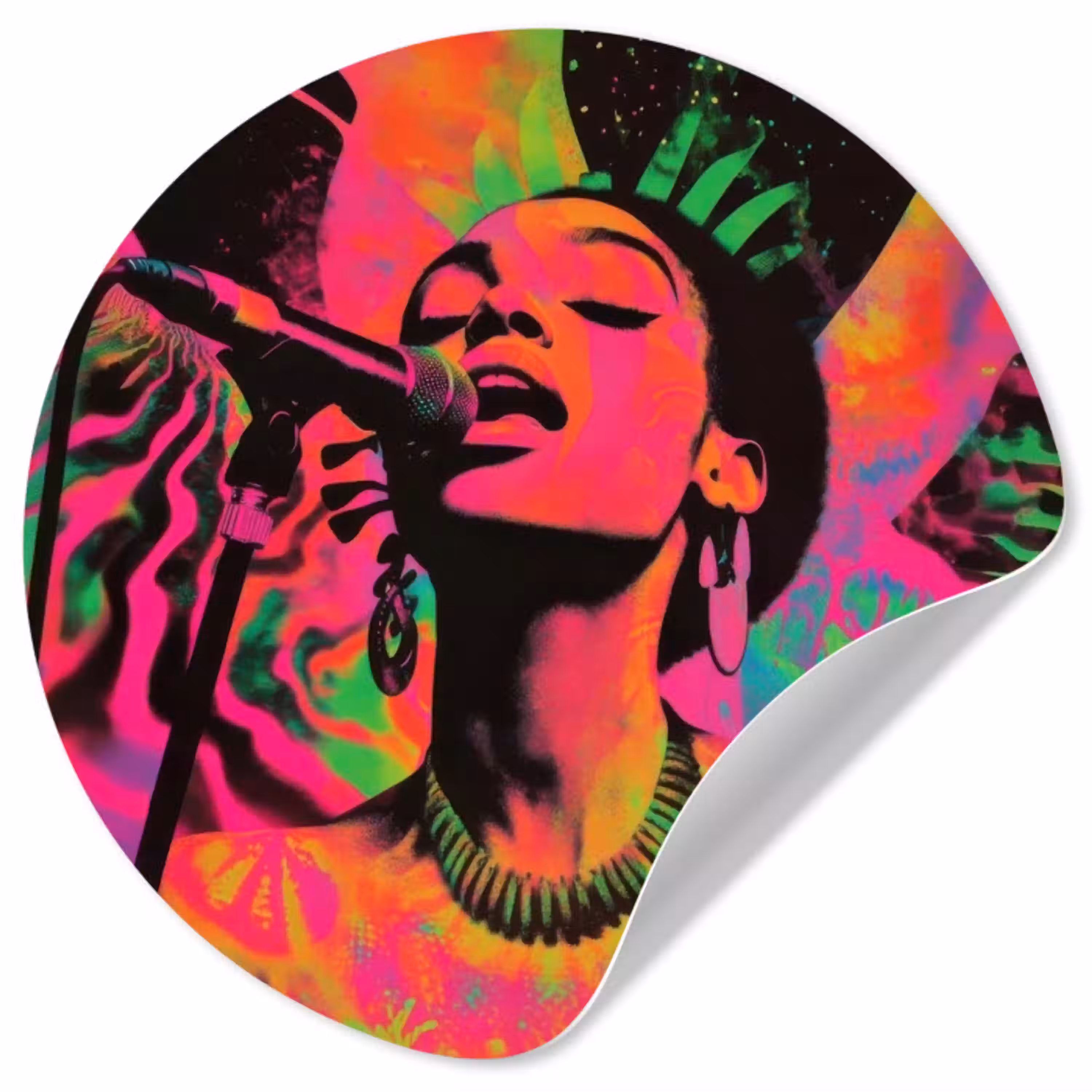 Vrouw - Microfoon - Neon Wandcirkel behangsticker klein -3d