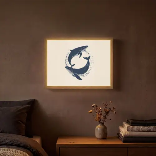 Walvissen - Spetters - Cirkel - Donkerblauw Light Box met batterij (Wandlamp) middel -sfeer4