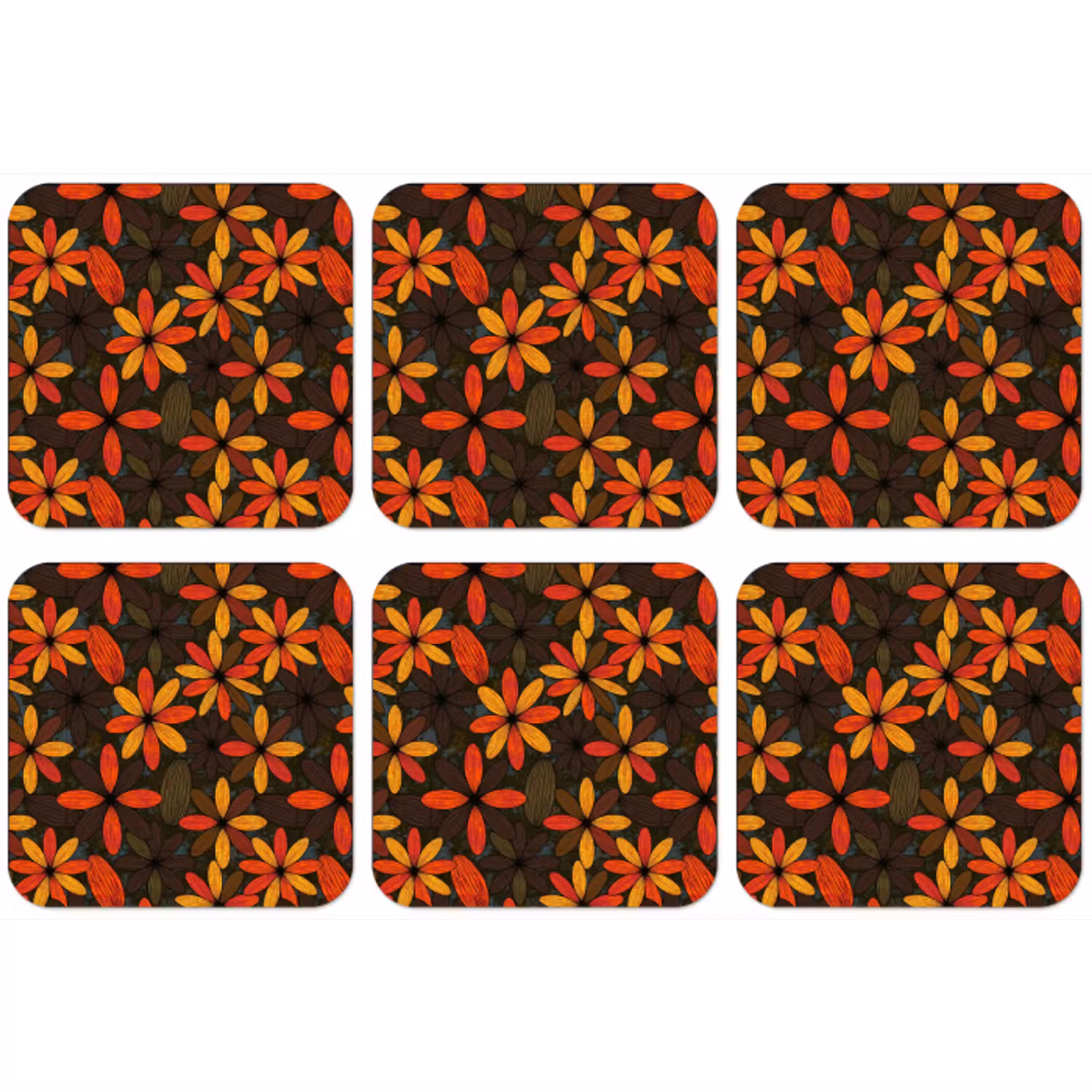 Oranje - Retro - Bloemen - Herfst onderzetter kurk middel 366 -zkaufland3dotto