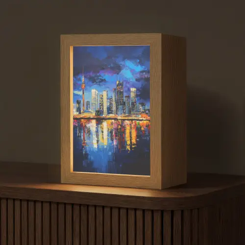 Skyline Toronto - Modern - Stadslicht - Blauw Light Box met kabel (Tafellamp) klein -z3d_website