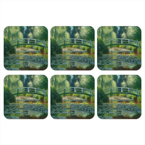 Brug - Hout - Vijver - Waterlelies onderzetter kurk middel -3d