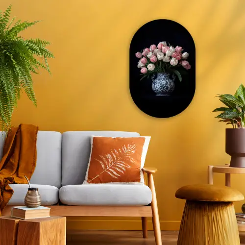 Bloemen - Roze - Tulpen - Vaas Wandcirkel Ovaal Forex klein -sfeer4