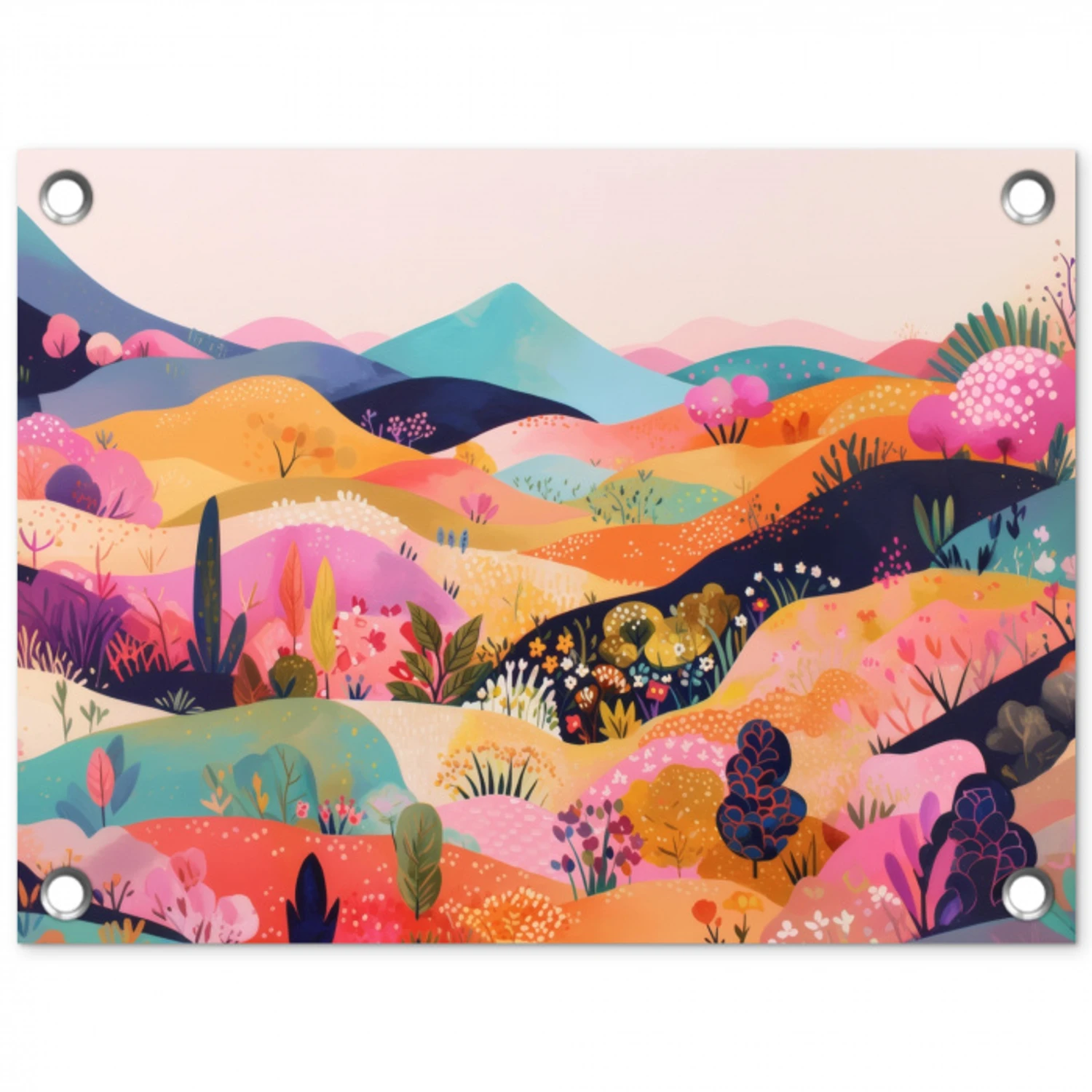 Golvende heuvels - Abstracte planten - Dromerig tuinposter los doek klein -3d