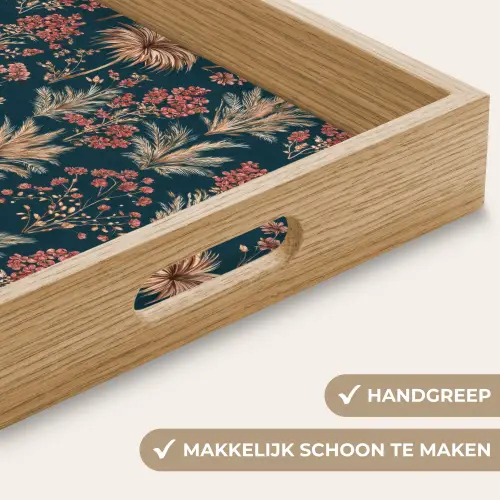 Botanisch - Patroon - Blauw Dienblad Rechthoek middel 911 -USP_HandgreepNL
