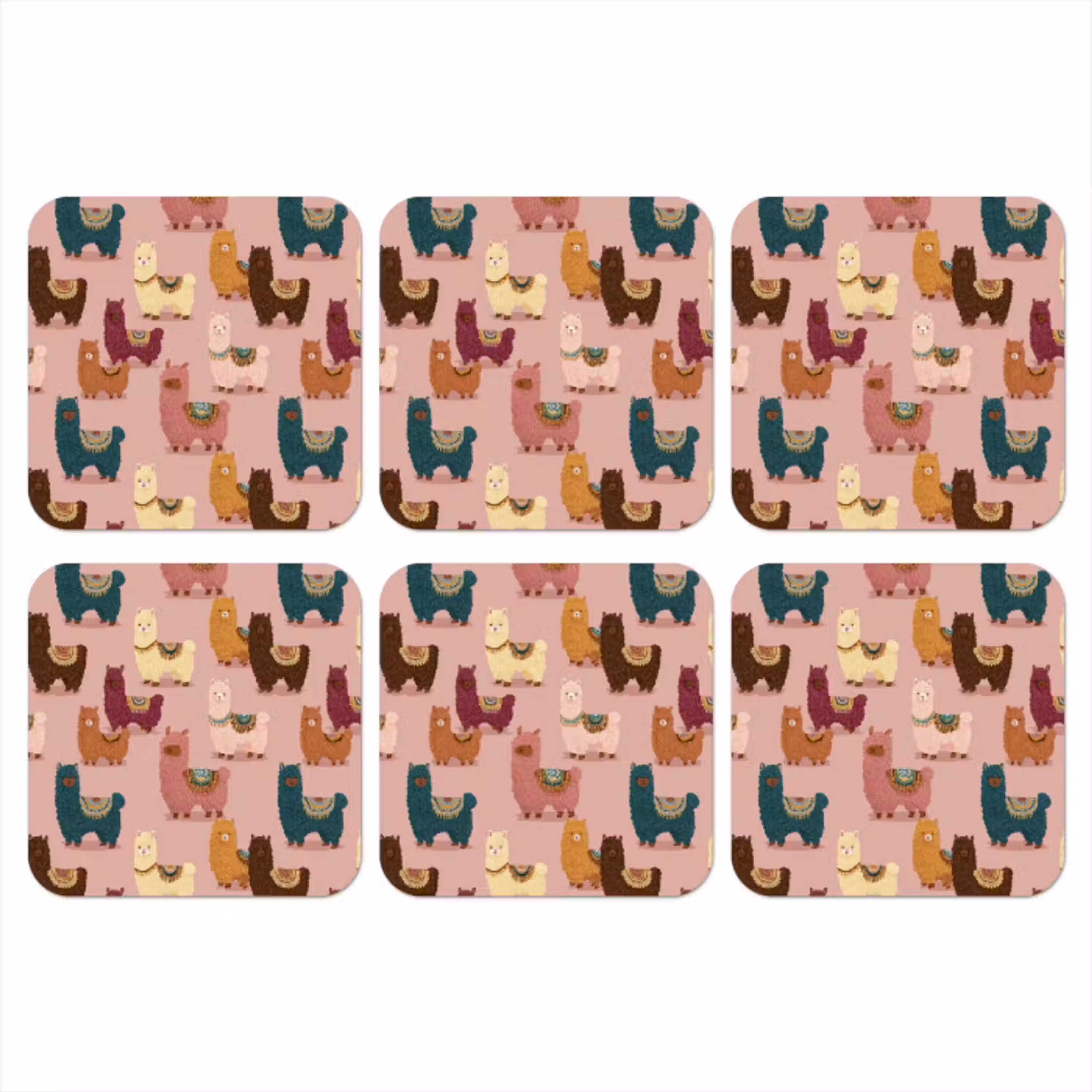 Alpaca's - Patroon - Kleurrijk onderzetter kurk middel 366 -3d