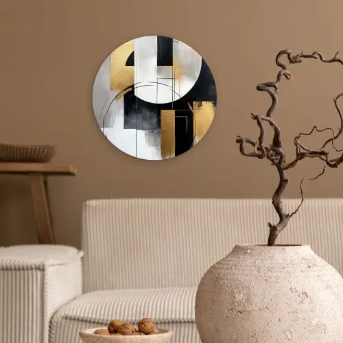 Abstract - Goud - Zilver - Vormen - Aesthetic Wandcirkel kunststof plaat 5mm dik klein -sfeer1