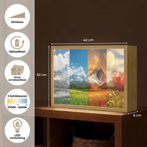 Landschap - 4 seizoenen - Natuur - Winter - Lente - Zomer - Herfst Light Box met batterij (Wandlamp) middel -USP_websiteoverzichtNL