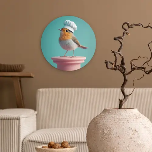 Roodborstje - Vogel - Koksmuts - Sokkel Wandcirkel kunststof plaat 5mm dik klein -sfeer1