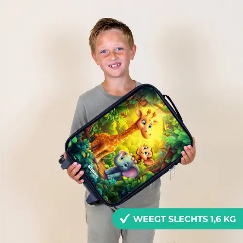 Giraf, olifant en aapje in het bos Kinderkoffer - Zwart klein -sfeer4_NL