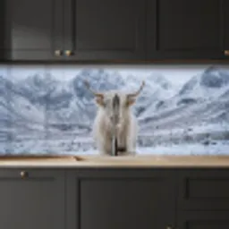 Schotse Hooglander - Sneeuw - Bergen - Winter keuken achterwand 2 middel -sfeer1